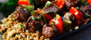 Kabobs with rice
